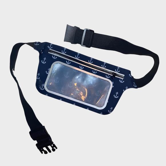 No Boundaries Nylon Accessory Belt Bag Navy Blue Anchor Print - Picture 1 of 5